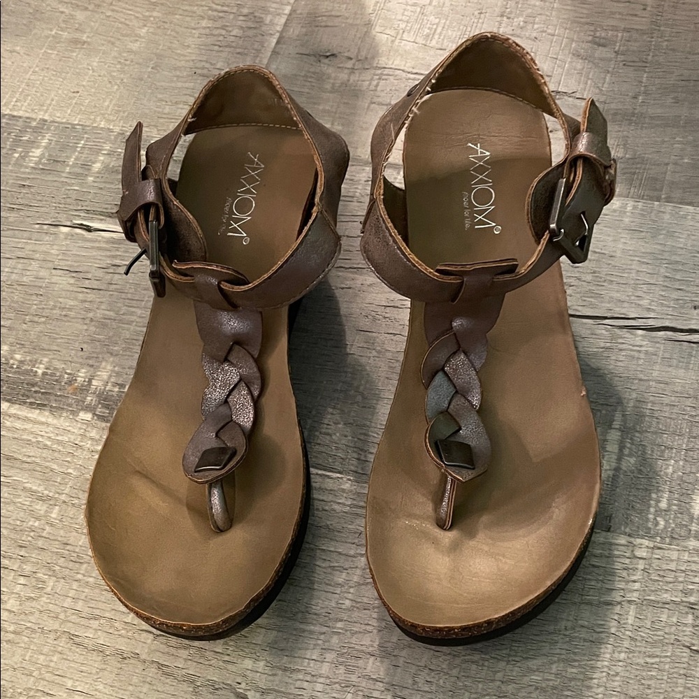 Braided Toe-Post Sandals with Ankle Buckle in Brown